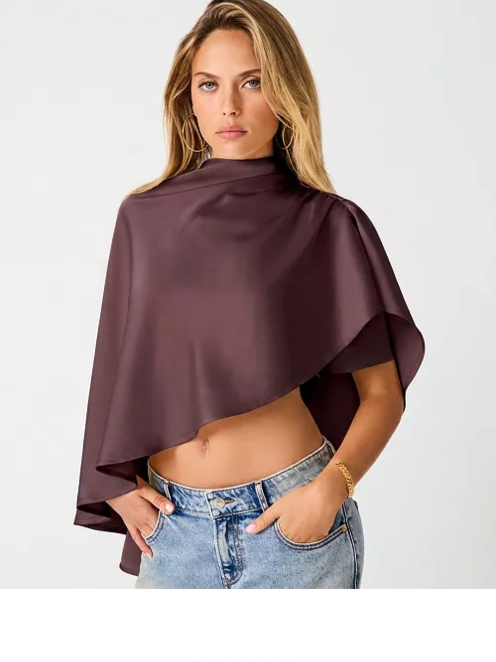 Steve Madden Asymmetric Satin Crop Top - Dark Plum